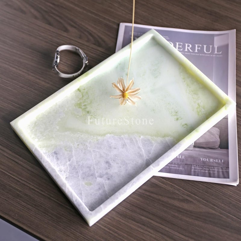 Future stone Real Luxurious Natural Marble Vanity Tray Genuine Marble Storage Tray for Home Decor Stone Tray for Bathroom/Kitchen/Vanity/Dresser,Plate Holder for Tissues, Candles, Towel - Image 2